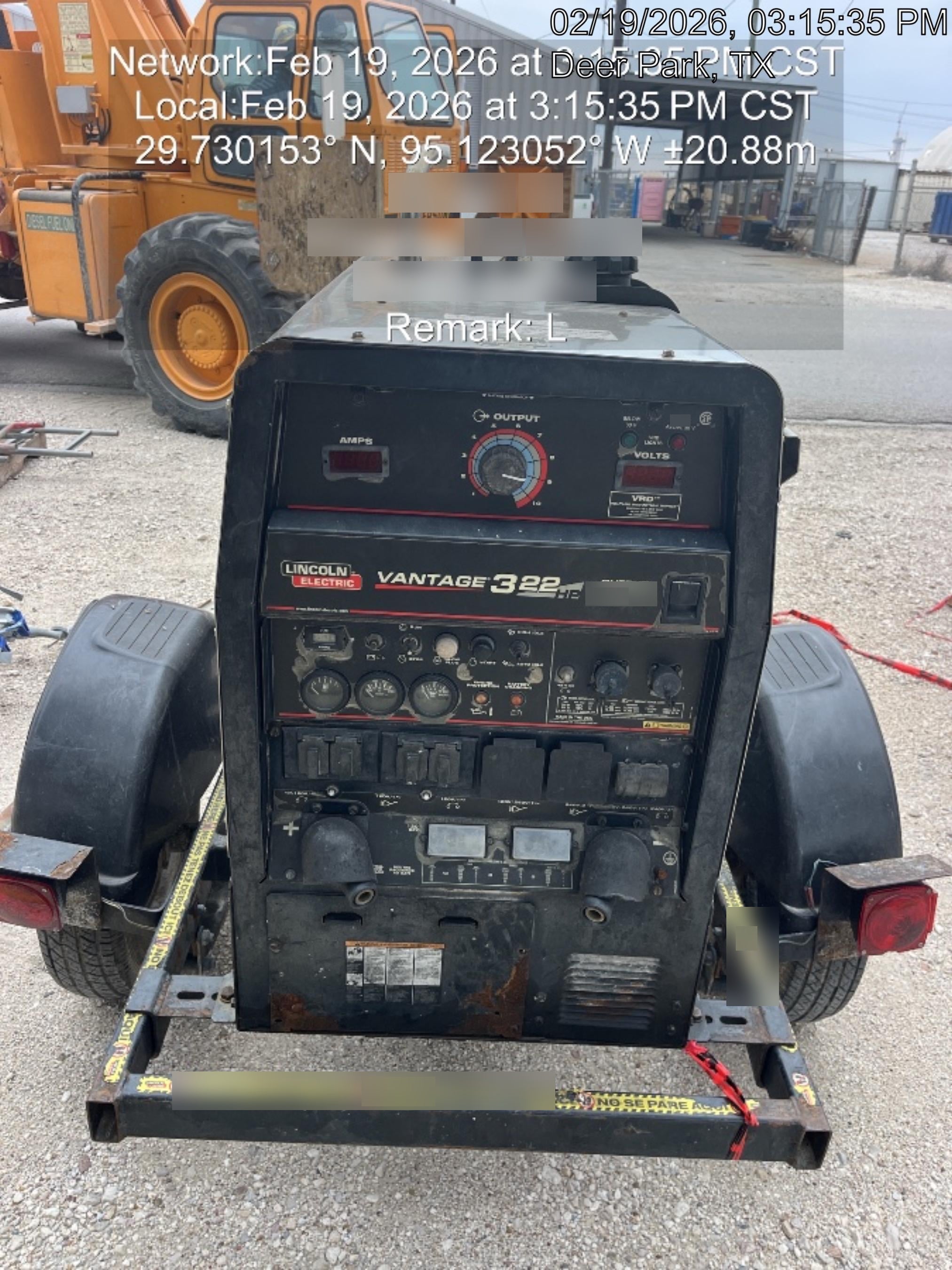 2019 Lincoln Electric Vantage 322 Ready-Pak 3, Two Wheel Trailer, Fender and Light Kit, Cable Rack