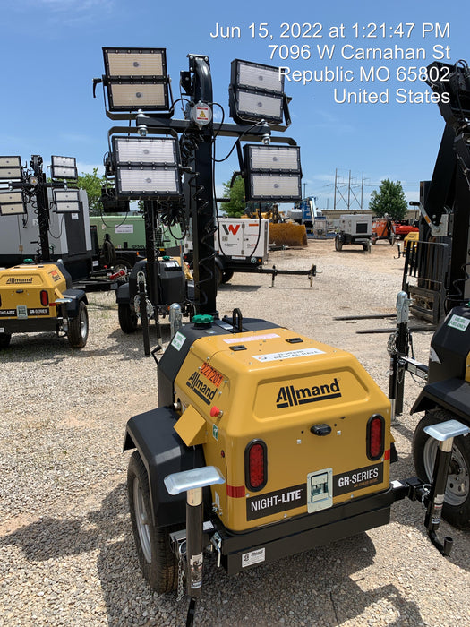 2022 Allmand NLV3GR (4) LED Light Fixture 350W, 23' Vertical Mast, 3kW Prime, Towable, Deep Sea L401, Leveling Jacks, Yanmar T4F 5.8hp