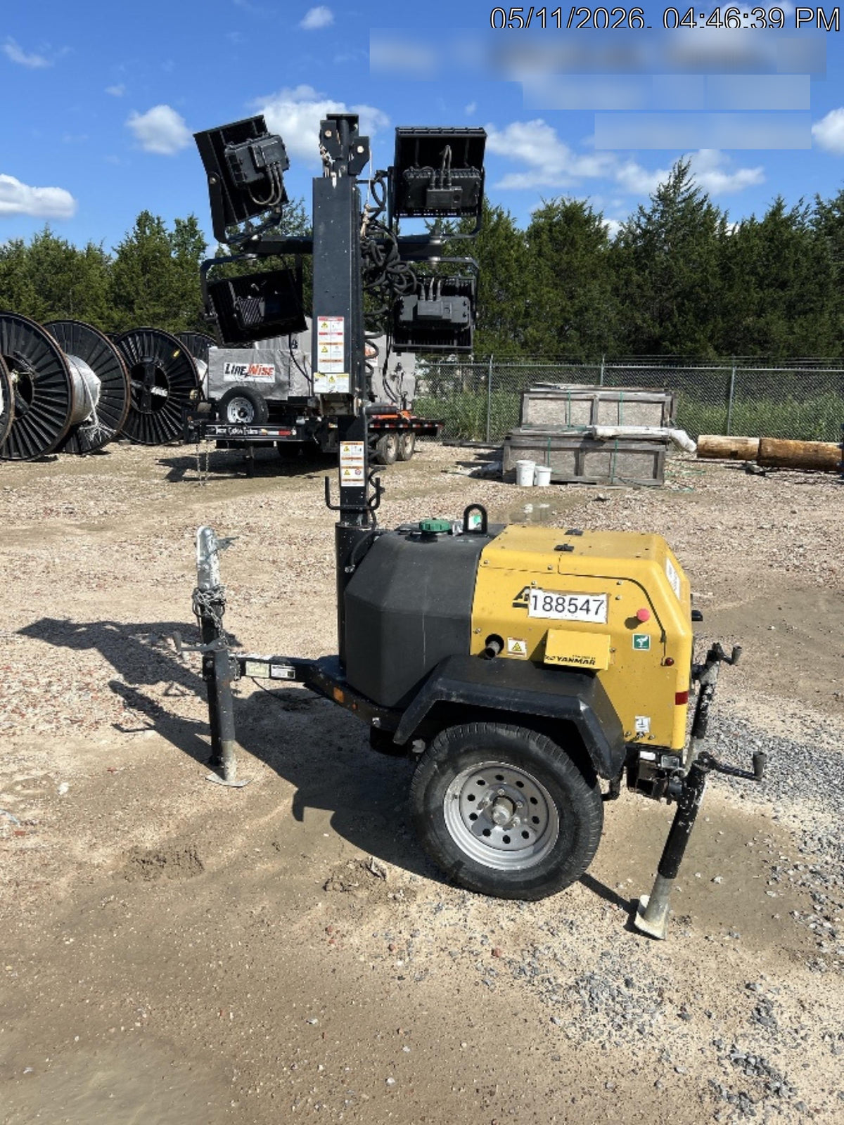 2021 Allmand NLV3GR (4) LED Light Fixture 350W, 23' Vertical Mast, 3kW Prime, Towable, Deep Sea L401, Leveling Jacks, Yanmar T4F 5.8hp