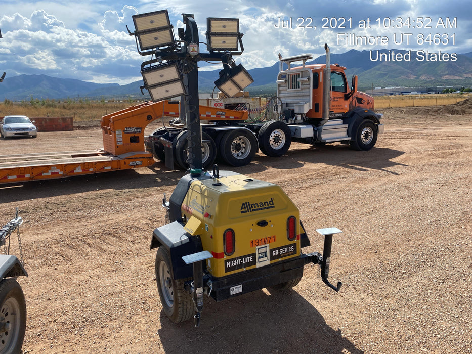 2021 Allmand NLV3GR (4) LED Light Fixture 350W, 23' Vertical Mast, 3kW Prime, Towable, Deep Sea L401, Leveling Jacks, Yanmar T4F 5.8hp