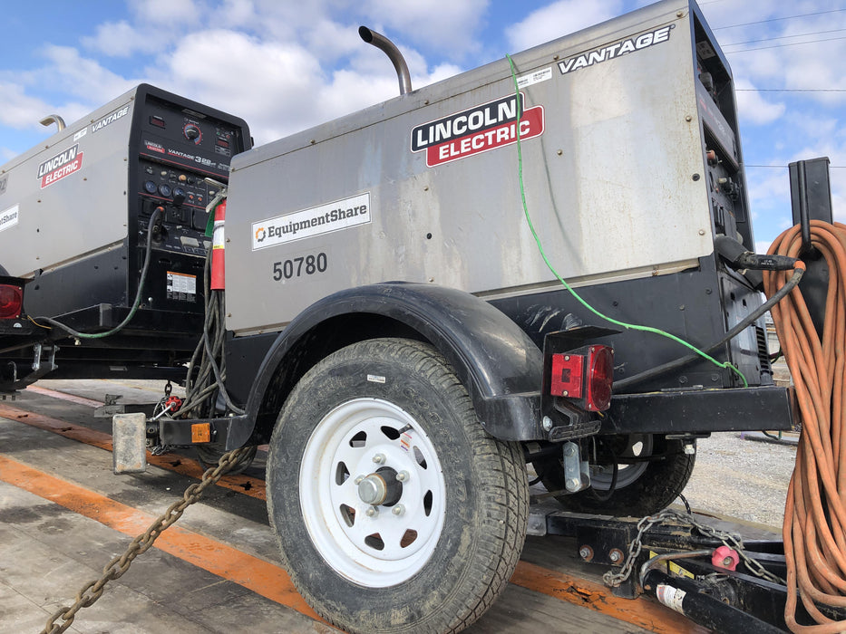 2019 Lincoln Electric Vantage 322 Welder Ready-Pak 3, Two wheel trailer, Fender and Light kit, Cable Rack
