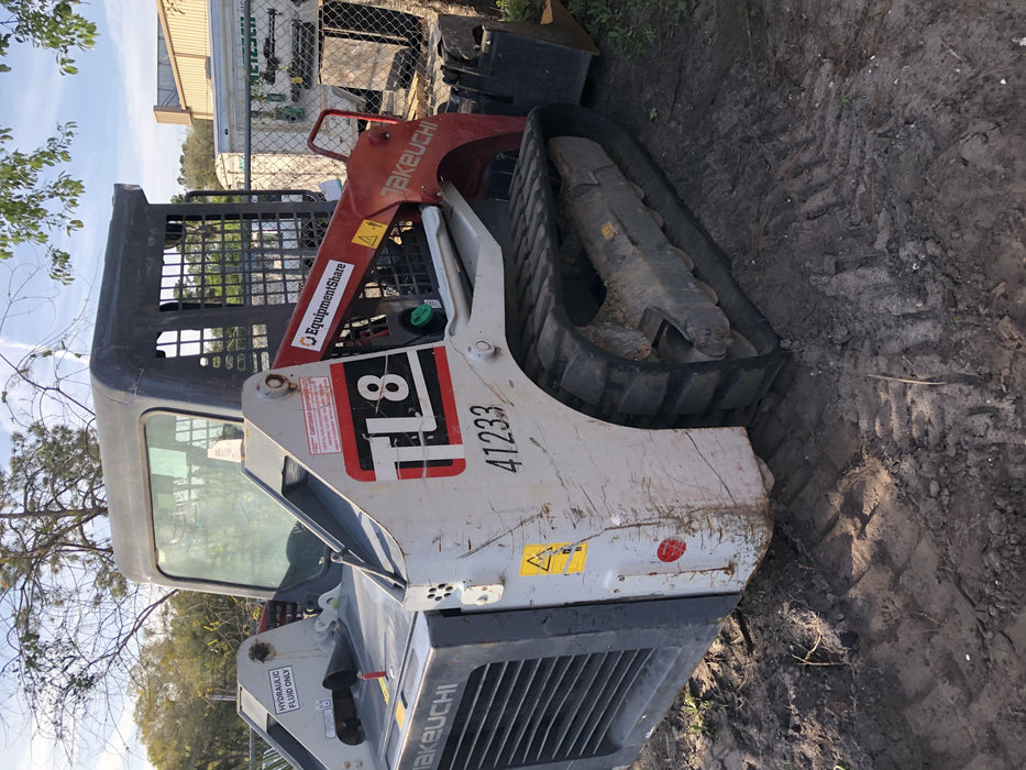2019 Takeuchi TL8 Canopy, 15" Wide Rubber Tracks, Back-up Alarm, Front & Rear Working Lights, Auxiliary Hydraulics, Two-Speed Travel, Electronic Monitoring System 76" HD Smooth Dirt Bucket with Bolt-On Edge, 20.3 cubic feet Capacity