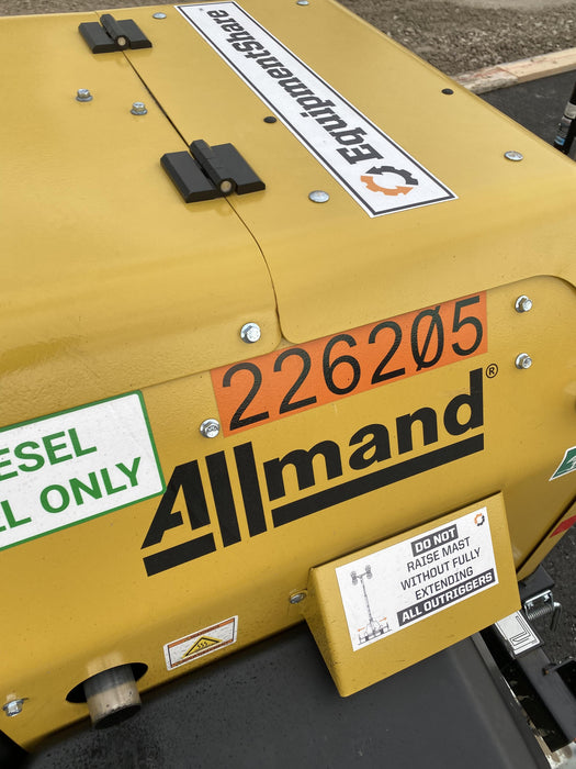 2022 Allmand NLV3GR (4) LED Light Fixture 350W, 23' Vertical Mast, 3kW Prime, Towable, Deep Sea L401, Leveling Jacks, Yanmar T4F 5.8hp