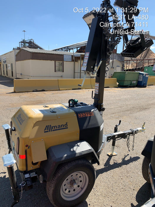 2022 Allmand NLV3GR (4) LED Light Fixture 350W, 23' Vertical Mast, 3kW Prime, Towable, Deep Sea L401, Leveling Jacks, Yanmar T4F 5.8hp