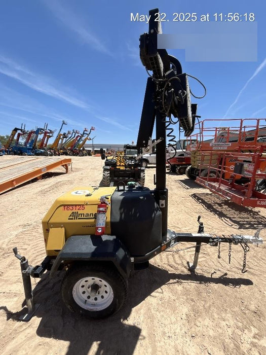 2021 Allmand NLV3GR (4) LED Light Fixture 350W, 23' Vertical Mast, 3kW Prime, Towable, Deep Sea L401, Leveling Jacks, Yanmar T4F 5.8hp