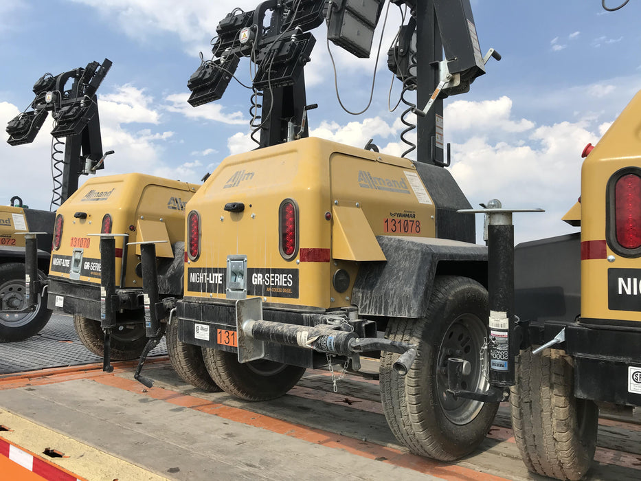 2021 Allmand NLV3GR (4) LED Light Fixture 350W, 23' Vertical Mast, 3kW Prime, Towable, Deep Sea L401, Leveling Jacks, Yanmar T4F 5.8hp