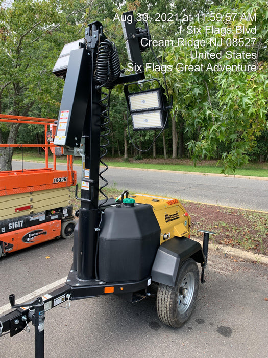 2021 Allmand NLV3GR (4) LED Light Fixture 350W, 23' Vertical Mast, 3kW Prime, Towable, Deep Sea L401, Leveling Jacks, Yanmar T4F 5.8hp