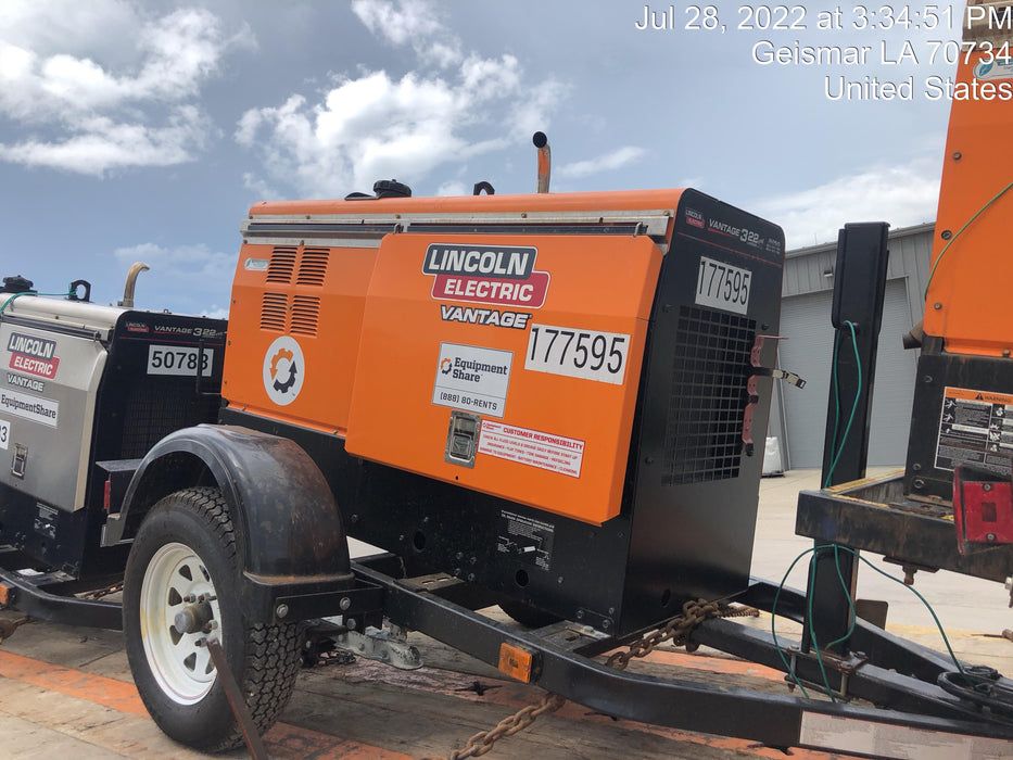 2021 Lincoln Electric Vantage 322 Vantage 322 Ready Pak 3 w/ Decals, ORANGE (includes trailer, cable rack, fender light kit) NO Telematics