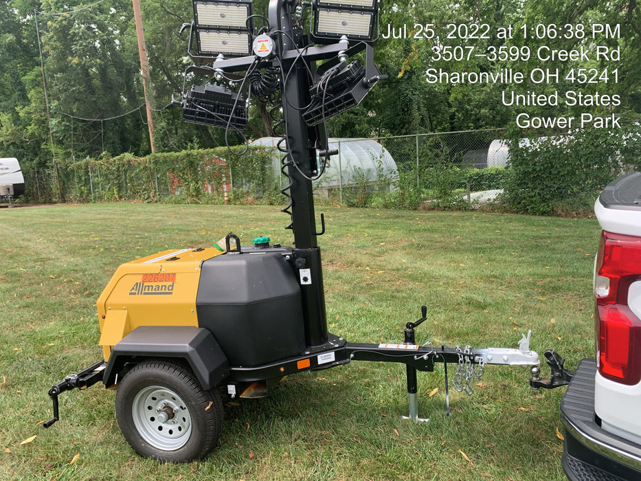 2022 Allmand NLV3GR (4) LED Light Fixture 350W, 23' Vertical Mast, 3kW Prime, Towable, Deep Sea L401, Leveling Jacks, Yanmar T4F 5.8hp