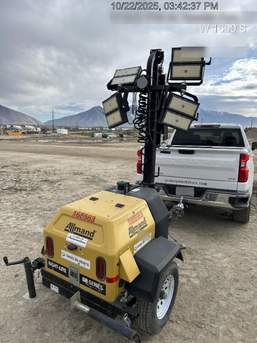 2021 Allmand NLV3GR (4) LED Light Fixture 350W, 23' Vertical Mast, 3kW Prime, Towable, Deep Sea L401, Leveling Jacks, Yanmar T4F 5.8hp