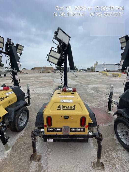 2022 Allmand NLV3GR (4) LED Light Fixture 350W, 23' Vertical Mast, 3kW Prime, Towable, Deep Sea L401, Leveling Jacks, Yanmar T4F 5.8hp