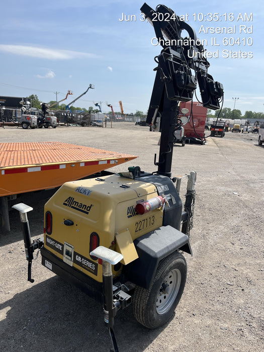 2022 Allmand NLV3GR (4) LED Light Fixture 350W, 23' Vertical Mast, 3kW Prime, Towable, Deep Sea L401, Leveling Jacks, Yanmar T4F 5.8hp