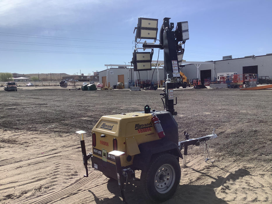 Allmand NLV3GR (4) LED Light Fixture 350W, 23' Vertical Mast, 3kW Prime, Towable, Deep Sea L401, Leveling Jacks, Yanmar T4F 5.8hp