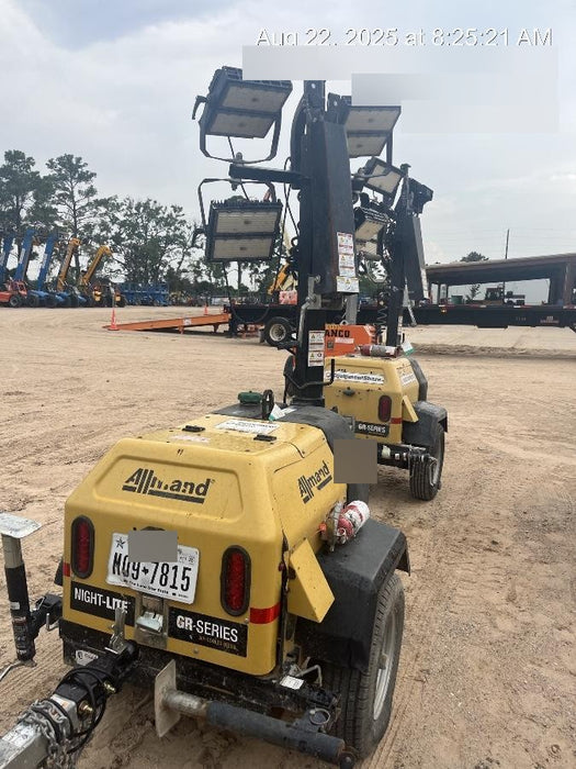 Allmand NLV3GR (4) LED Light Fixture 350W, 23' Vertical Mast, 3kW Prime, Towable, Deep Sea L401, Leveling Jacks, Yanmar T4F 5.8hp