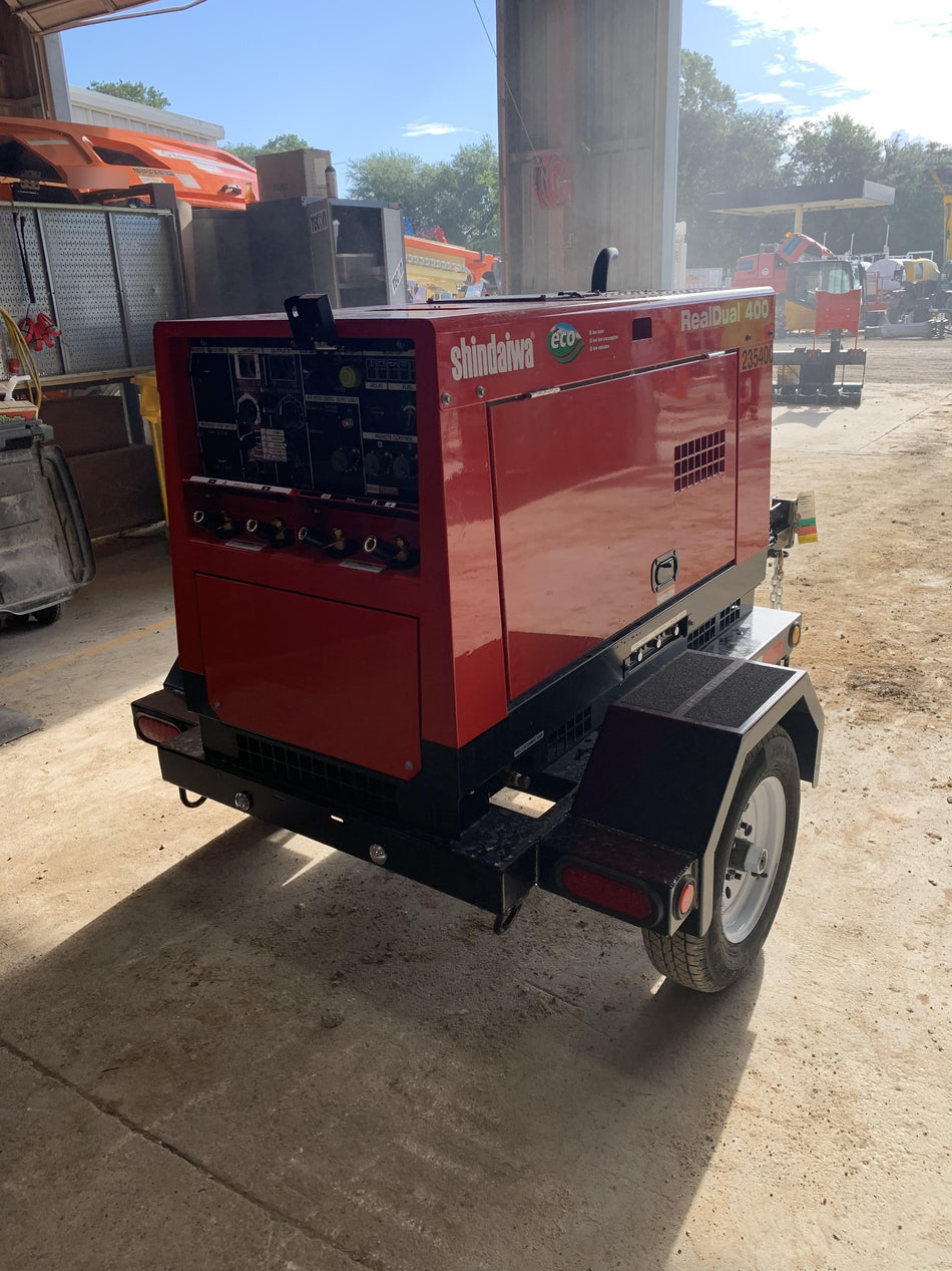 2022 Shindaiwa DGW400MDL Kubota D902 Engine, 23 HP, Dual Op Welder, Wire, Arc, Droop Stick, Tig, and CC Stick Functionality, Simulphase, 3 Phase and 1 Phase Gen Output, Single Axle NB Trlr, Slr Trckl Chrg 12V 12W, Fire Ext