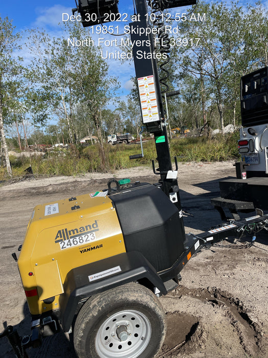 2022 Allmand NLV3GR (4) LED Light Fixture 350W, 23' Vertical Mast, 3kW Prime, Towable, ES Decals, T3