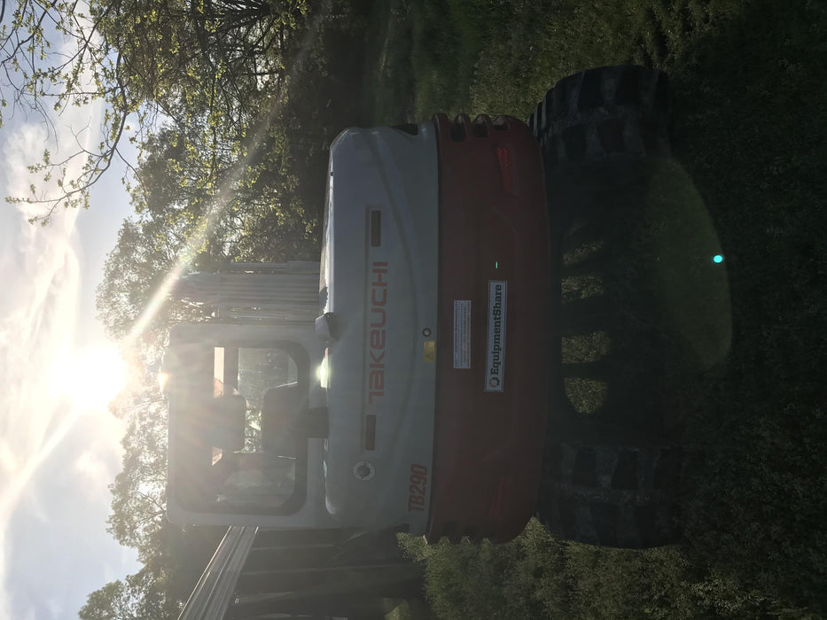 2019 Takeuchi TB290 Cab/Heat/AC Rubber tracks, Dozer blade, Travel alarm, Auxiliary hydraulics w/Manual QC, Hydraulic thumb, 18", 24", and 36" Buckets