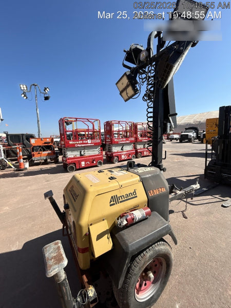 Allmand NLV3GR (4) LED Light Fixture 350W, 23' Vertical Mast, 3kW Prime, Towable, Deep Sea L401, Leveling Jacks, Yanmar T4F 5.8hp