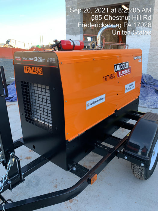 2021 Lincoln Electric Vantage 322 Vantage 322 Ready Pak 3 w/ Decals, ORANGE (includes trailer, cable rack, fender light kit) NO Telematics