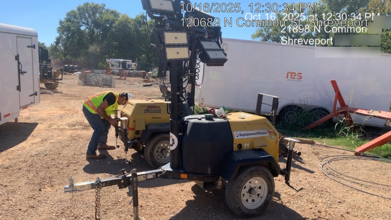 Allmand NLV3GR (4) LED Light Fixture 350W, 23' Vertical Mast, 3kW Prime, Towable, Deep Sea L401, Leveling Jacks, Yanmar T4F 5.8hp