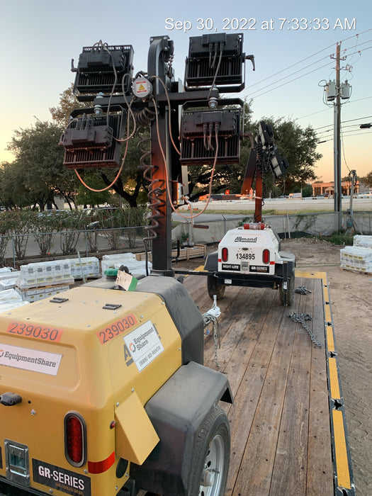 2022 Allmand NLV3GR (4) LED Light Fixture 350W, 23' Vertical Mast, 3kW Prime, Towable, Deep Sea L401, Leveling Jacks, Yanmar T4F 5.8hp