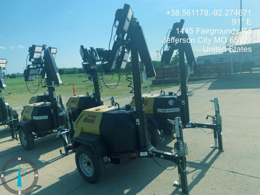 2022 Allmand NLV3GR (4) LED Light Fixture 350W, 23' Vertical Mast, 3kW Prime, Towable, Deep Sea L401, Leveling Jacks, Yanmar T4F 5.8hp