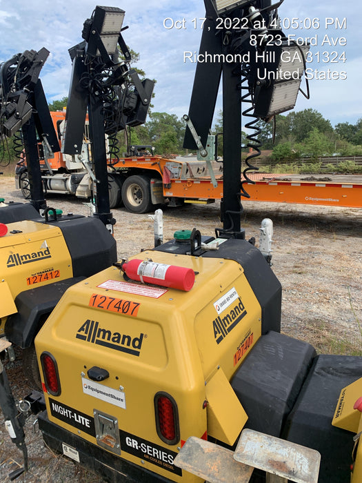 2021 Allmand NLV3GR (4) LED Light Fixture 350W, 23' Vertical Mast, 3kW Prime, Towable, Deep Sea L401, Leveling Jacks, Yanmar T4F 5.8hp