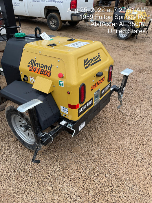 2022 Allmand NLV3GR (4) LED Light Fixture 350W, 23' Vertical Mast, 3kW Prime, Towable, Deep Sea L401, Leveling Jacks, Yanmar T4F 5.8hp