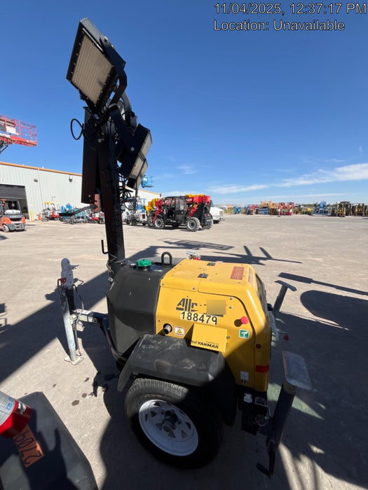 Allmand NLV3GR (4) LED Light Fixture 350W, 23' Vertical Mast, 3kW Prime, Towable, Deep Sea L401, Leveling Jacks, Yanmar T4F 5.8hp