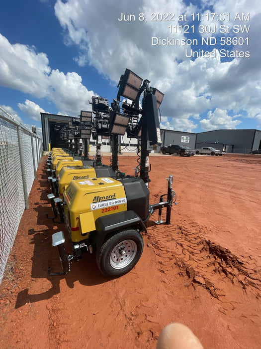 2022 Allmand NLV3GR (4) LED Light Fixture 350W, 23' Vertical Mast, 3kW Prime, Towable, Deep Sea L401, Leveling Jacks, Yanmar T4F 5.8hp