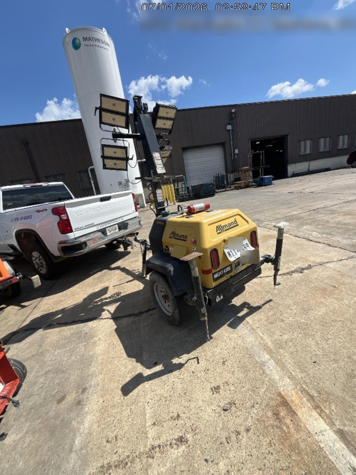 2022 Allmand NLV3GR (4) LED Light Fixture 350W, 23' Vertical Mast, 3kW Prime, Towable, Deep Sea L401, Leveling Jacks, Yanmar T4F 5.8hp