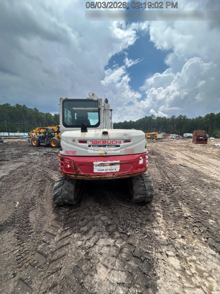 2019 Takeuchi TB290 Cab, AC, Rubber Tracks, Dozer Blade, Travel Alarm, Control Pattern Change Valve, Auxiliary Hydraulics w/18" Quick Coupler Bucket with teeth, 6.2 cu. ft. capacity/24" Quick Coupler Bucket with teeth, 8.6 cu. ft. capacity/36" Quick Coupler Bucket with teeth, 13.4 cu. ft. capacity, Quick Coupler, Hydraulic Thumb Installed