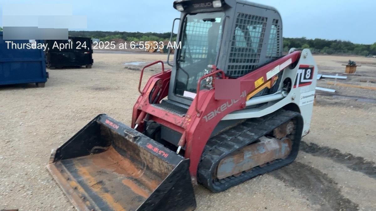 2019 Takeuchi TL8 Cab, Heat/AC, Defroster, 15" Wide Rubber Tracks, Back-up Alarm, Front & Rear Working Lights, Auxiliary Hydraulics, Two-Speed Travel, Electronic Monitoring System, Hydraulic Universal Quick Hitch 76" HD Dirt Bucket with 8 Teeth, 20.3 cubic feet Capacity