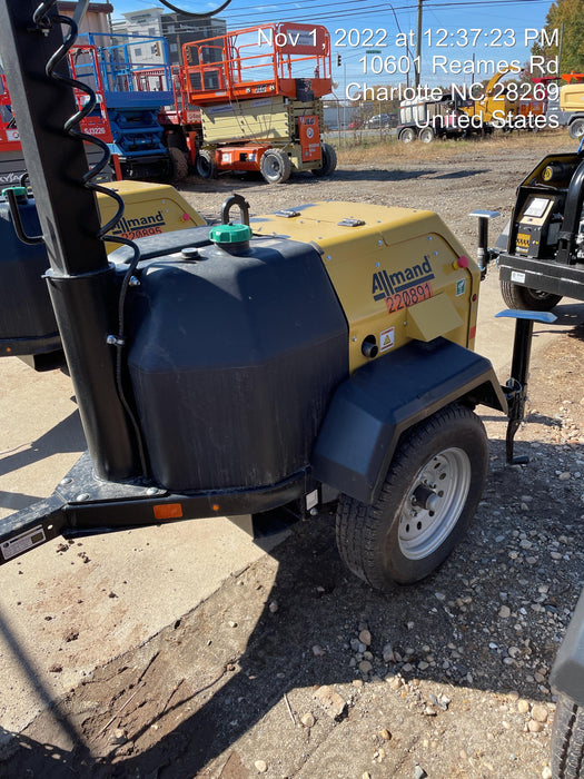 2022 Allmand NLV3GR (4) LED Light Fixture 350W, 23' Vertical Mast, 3kW Prime, Towable, Deep Sea L401, Leveling Jacks, Yanmar T4F 5.8hp