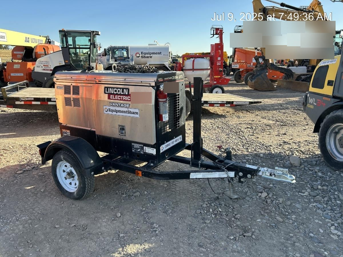 2019 Lincoln Electric Vantage 322 Ready-Pak 3, Two Wheel Trailer, Fender and Light Kit, Cable Rack
