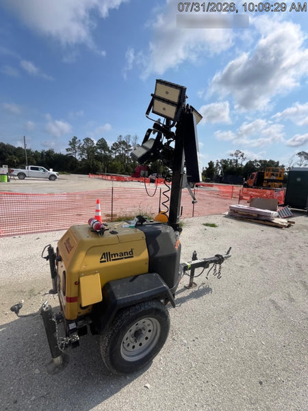 2022 Allmand NLV3GR (4) LED Light Fixture 350W, 23' Vertical Mast, 3kW Prime, Towable, Deep Sea L401, Leveling Jacks, Yanmar T4F 5.8hp