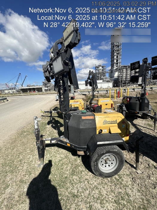 2022 Allmand NLV3GR (4) LED Light Fixture 350W, 23' Vertical Mast, 3kW Prime, Towable, Deep Sea L401, Leveling Jacks, Yanmar T4F 5.8hp