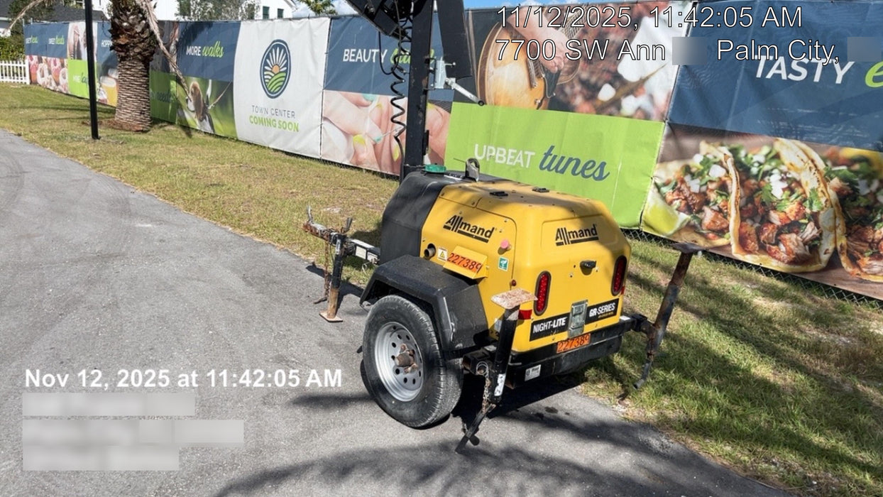 2022 Allmand NLV3GR (4) LED Light Fixture 350W, 23' Vertical Mast, 3kW Prime, Towable, Deep Sea L401, Leveling Jacks, Yanmar T4F 5.8hp