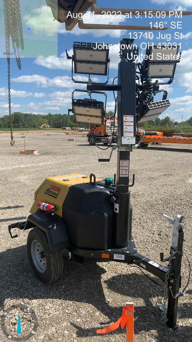 2022 Allmand NLV3GR (4) LED Light Fixture 350W, 23' Vertical Mast, 3kW Prime, Towable, Deep Sea L401, Leveling Jacks, Yanmar T4F 5.8hp