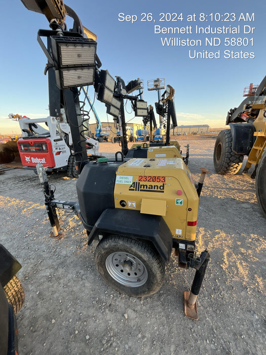 2022 Allmand NLV3GR (4) LED Light Fixture 350W, 23' Vertical Mast, 3kW Prime, Towable, Deep Sea L401, Leveling Jacks, Yanmar T4F 5.8hp