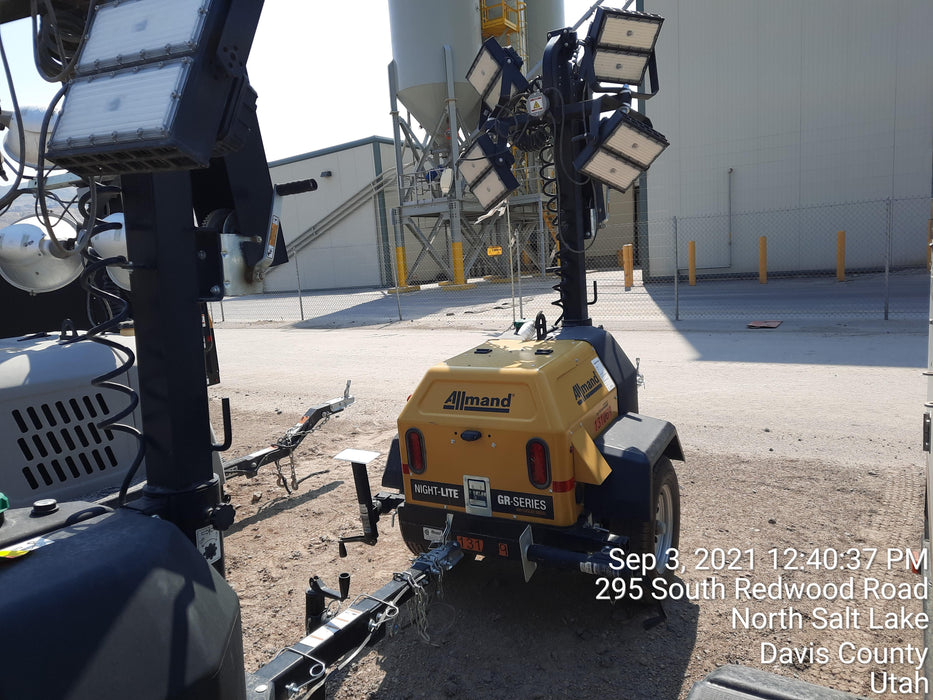 2021 Allmand NLV3GR (4) LED Light Fixture 350W, 23' Vertical Mast, 3kW Prime, Towable, Deep Sea L401, Leveling Jacks, Yanmar T4F 5.8hp