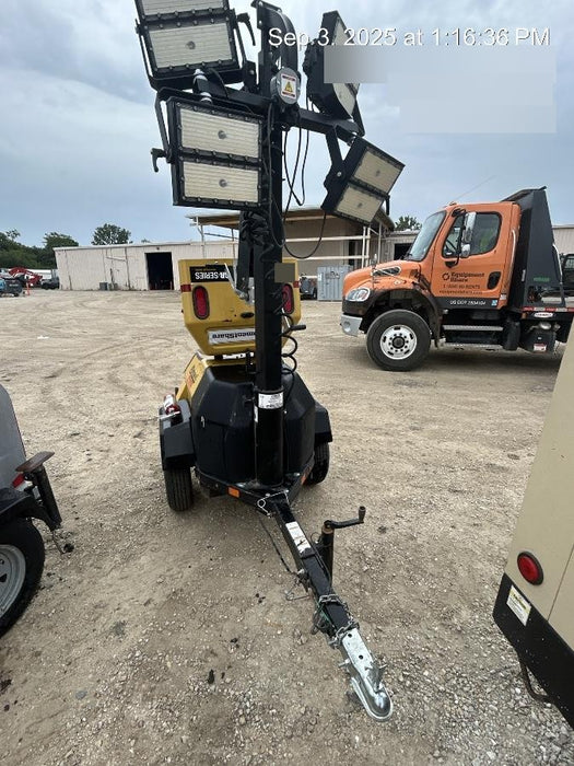 2022 Allmand NLV3GR (4) LED Light Fixture 350W, 23' Vertical Mast, 3kW Prime, Towable, Deep Sea L401, Leveling Jacks, Yanmar T4F 5.8hp