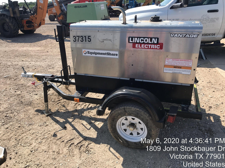 2019 Lincoln Electric Vantage 322 Ready-Pak 3, Two Wheel Trailer, Fender and Light Kit, Cable Rack