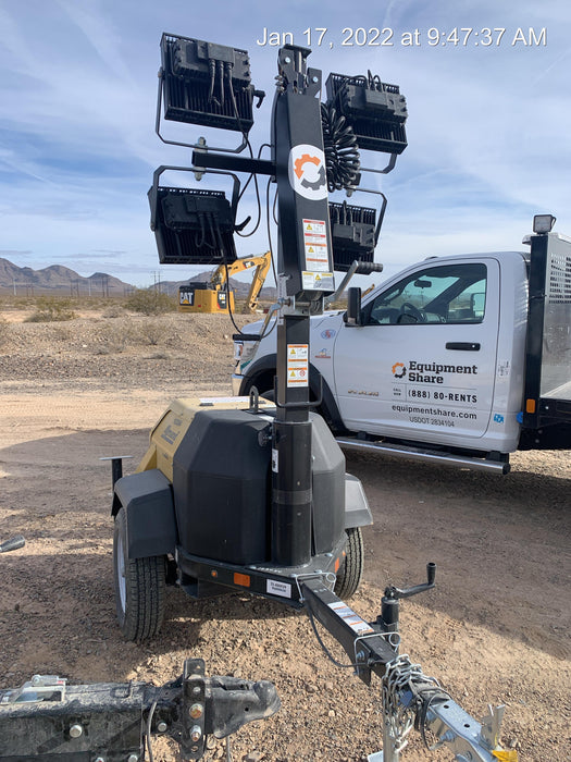 2021 Allmand NLV3GR (4) LED Light Fixture 350W, 23' Vertical Mast, 3kW Prime, Towable, Deep Sea L401, Leveling Jacks, Yanmar T4F 5.8hp