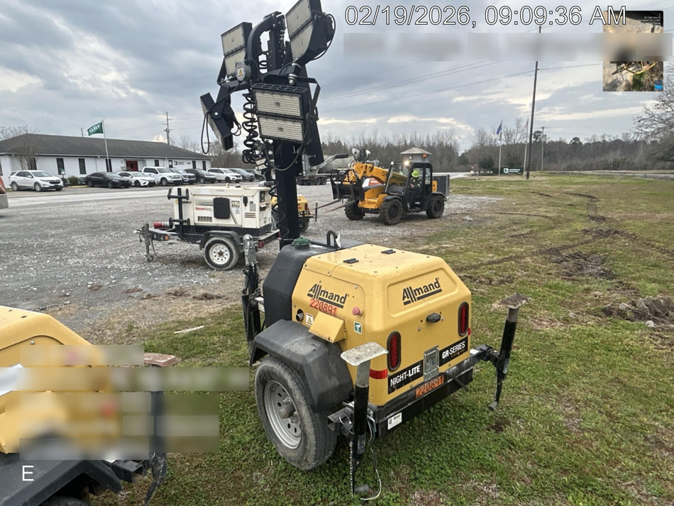2022 Allmand NLV3GR (4) LED Light Fixture 350W, 23' Vertical Mast, 3kW Prime, Towable, Deep Sea L401, Leveling Jacks, Yanmar T4F 5.8hp