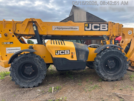 2019 JCB 512-56 Enclosed Cab, 109 HP, Solid Tires, Worklights, Beacon, Aux Hydraulics, Lifting Eye w/60" Carriage/60" Forks