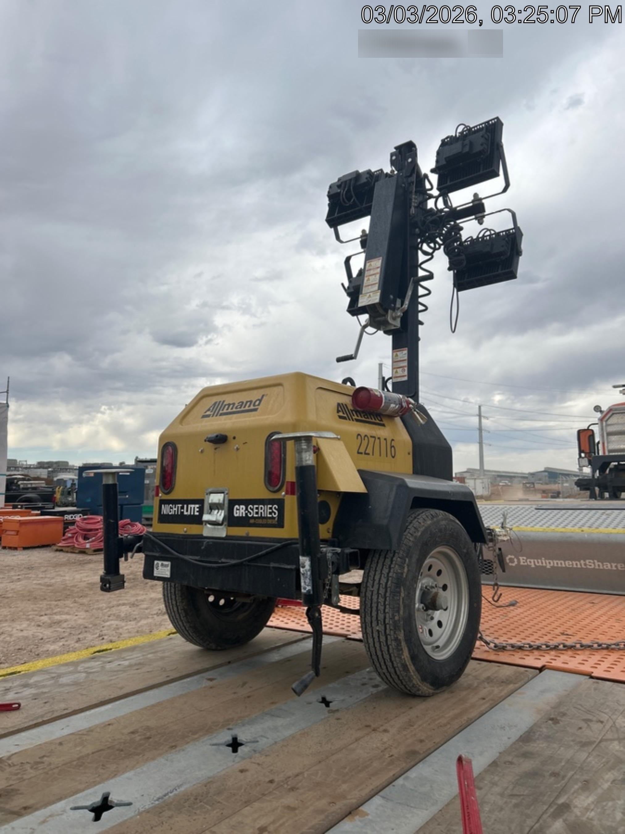 2022 Allmand NLV3GR (4) LED Light Fixture 350W, 23' Vertical Mast, 3kW Prime, Towable, Deep Sea L401, Leveling Jacks, Yanmar T4F 5.8hp