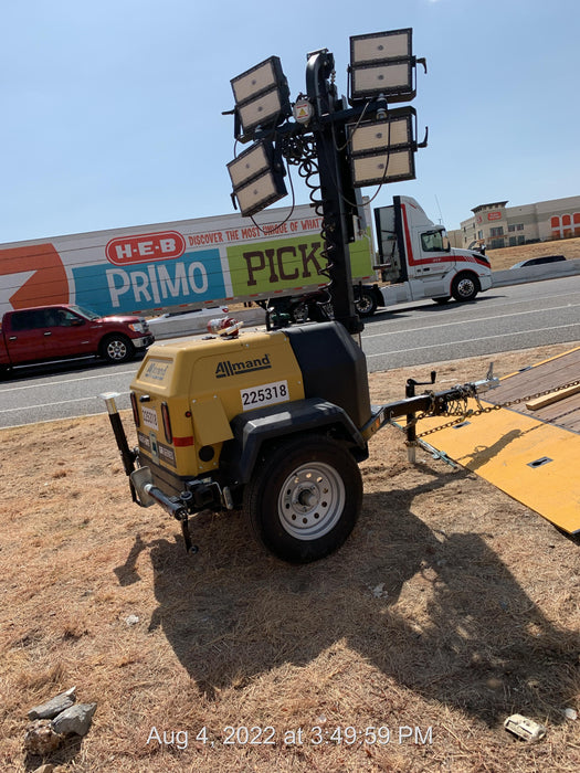 2022 Allmand NLV3GR (4) LED Light Fixture 350W, 23' Vertical Mast, 3kW Prime, Towable, Deep Sea L401, Leveling Jacks, Yanmar T4F 5.8hp