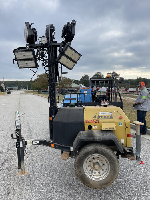 2021 Allmand NLV3GR (4) LED Light Fixture 350W, 23' Vertical Mast, 3kW Prime, Towable, Deep Sea L401, Leveling Jacks, Yanmar T4F 5.8hp