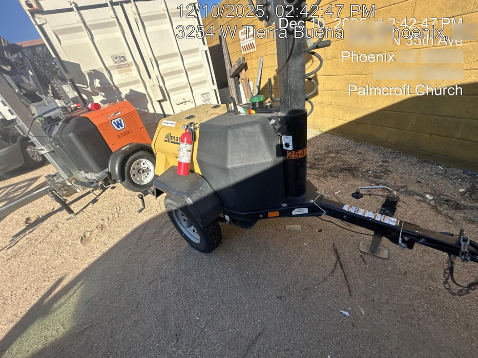 2022 Allmand NLV3GR (4) LED Light Fixture 350W, 23' Vertical Mast, 3kW Prime, Towable, ES Decals, T3